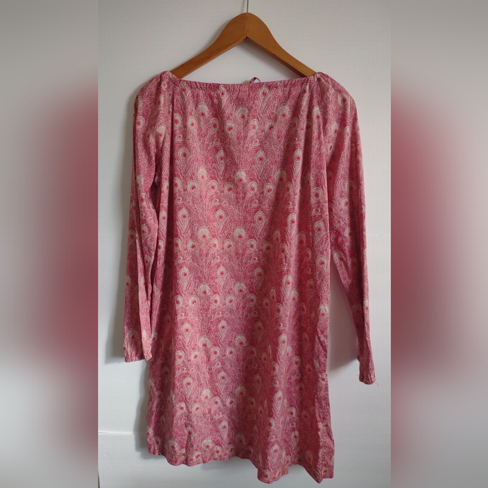 Sailor Rose Pink Paisley Tunic Dress Boho Long Sleeve Made in NY size Large - Picture 2 of 5